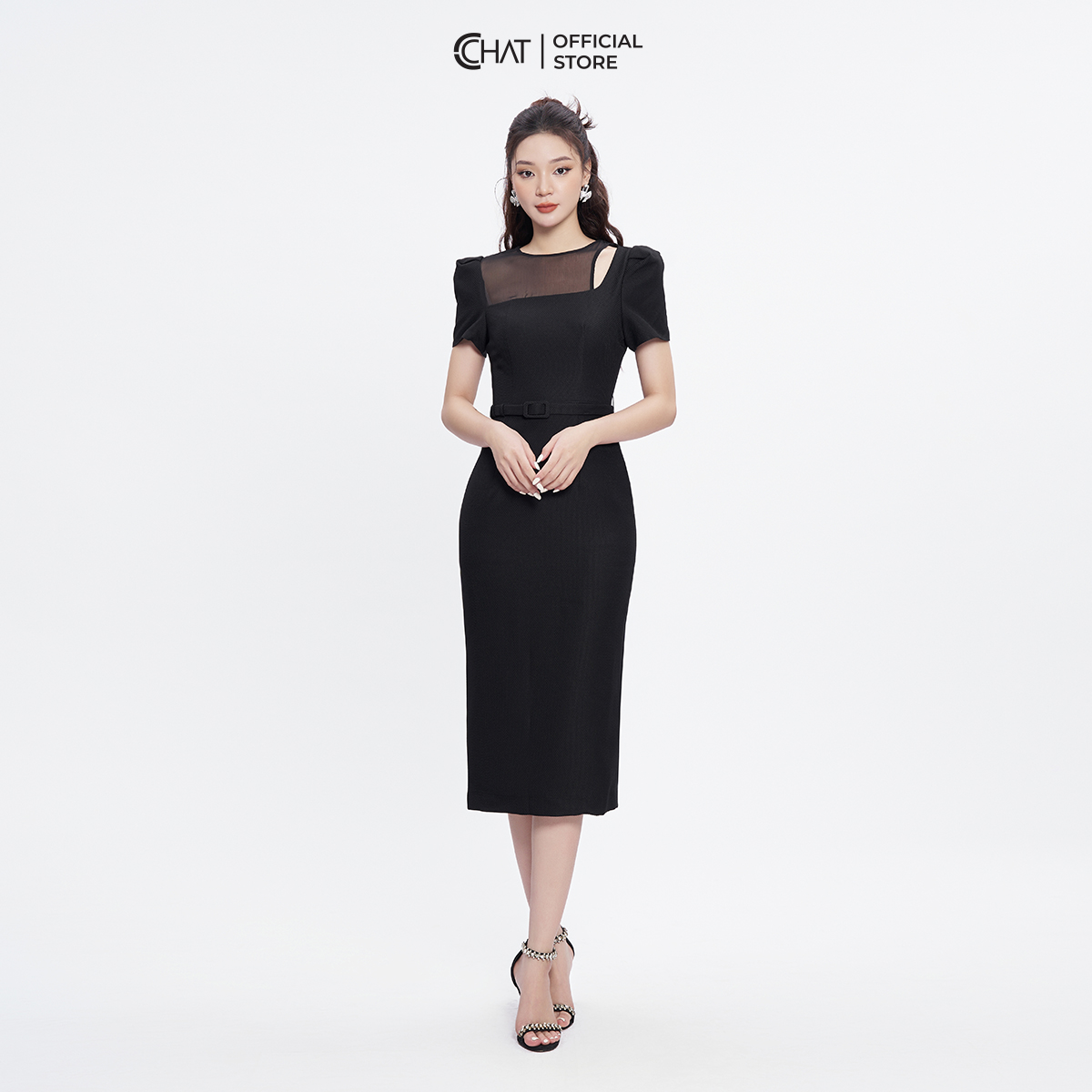 Đầm Nữ Dáng Ôm Suông Kiểu Cutout Vai Chất Tafta Cao Cấp Mềm Mịn 53VNS8001OT