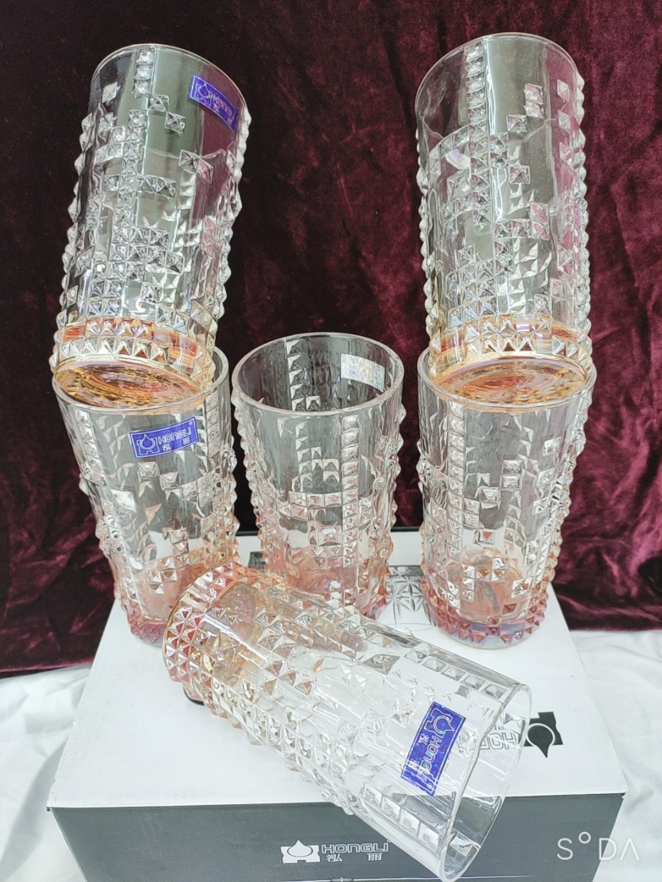 BỘ 6 LY UỐNG NƯƠC THỦY TINH CAO CẤP CHỊU NHIỆT 355ML HẠT NỔI - VD51