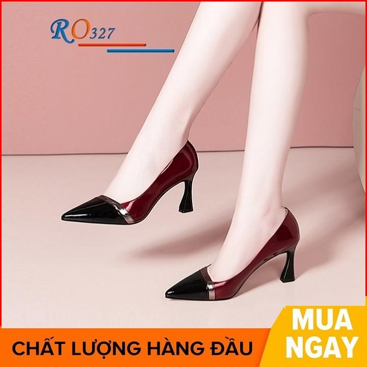 Giày cao gót nữ đẹp bít mũi 7 phân hàng hiệu rosata hai màu đen đỏ ro327