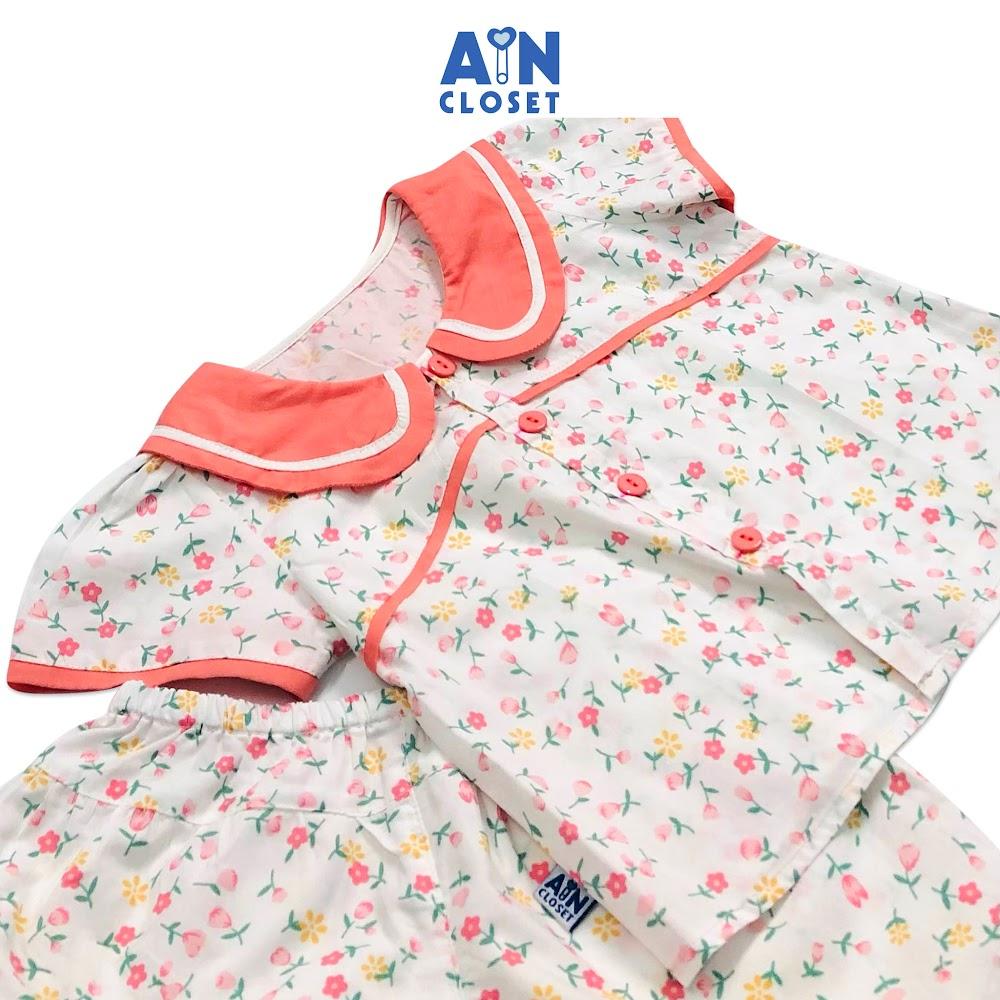 Bộ quần áo ngắn bé gái họa tiết Hoa baby cổ thủy thủ quần váy cotton - AICDBGTWQHNQ - AIN Closet