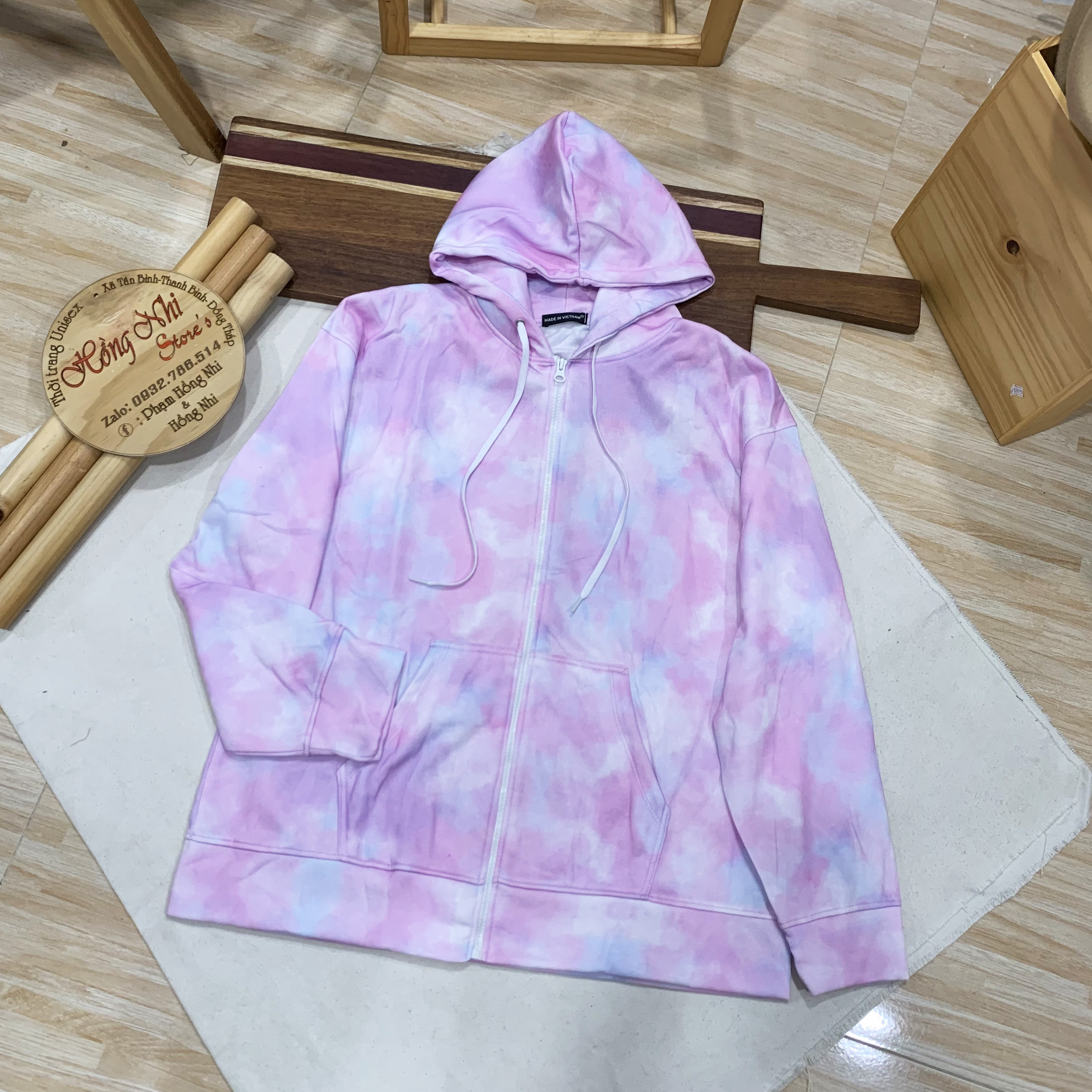 Áo Khoác Hoodie Zip 3D Oversize Ulzzang Unisex Loang Màu Tím Dáng Rộng - MM
