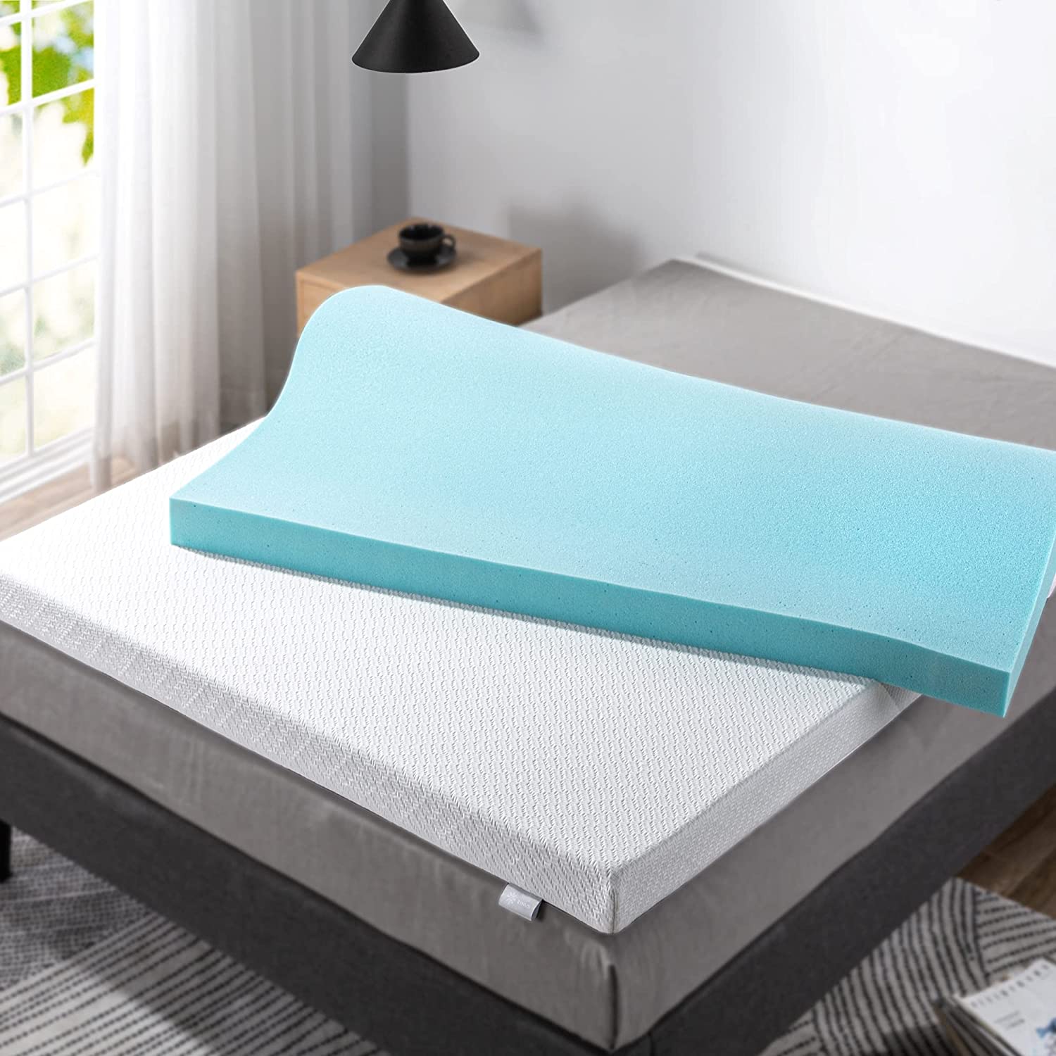 Topper Zinus Memory Foam Siêu Mát Bọc Vải Giảm Nhiệt - 2 Inch Ultra Cool Gel Memory Foam Mattress Topper with Cooling Cover