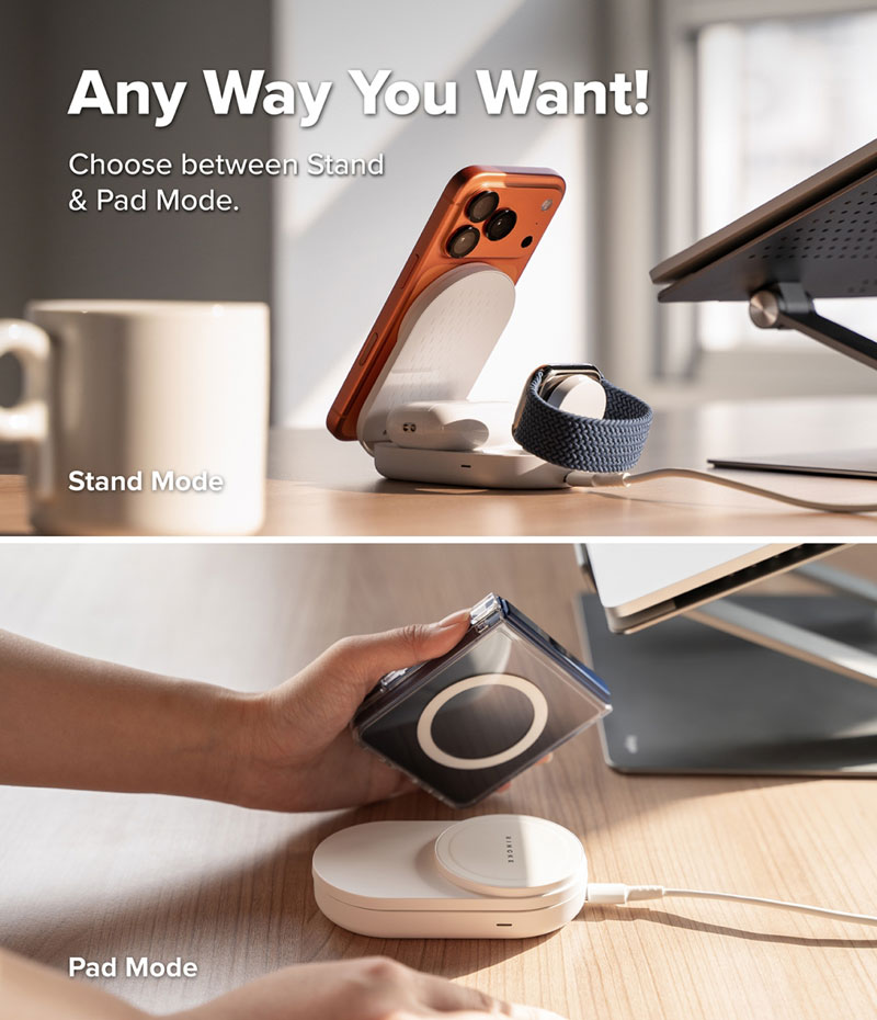 Đế sạc Ringke Stand Qi2 25W 3-in-1 Folding Magnetic Wireless Charger - Hàng Chính Hãng