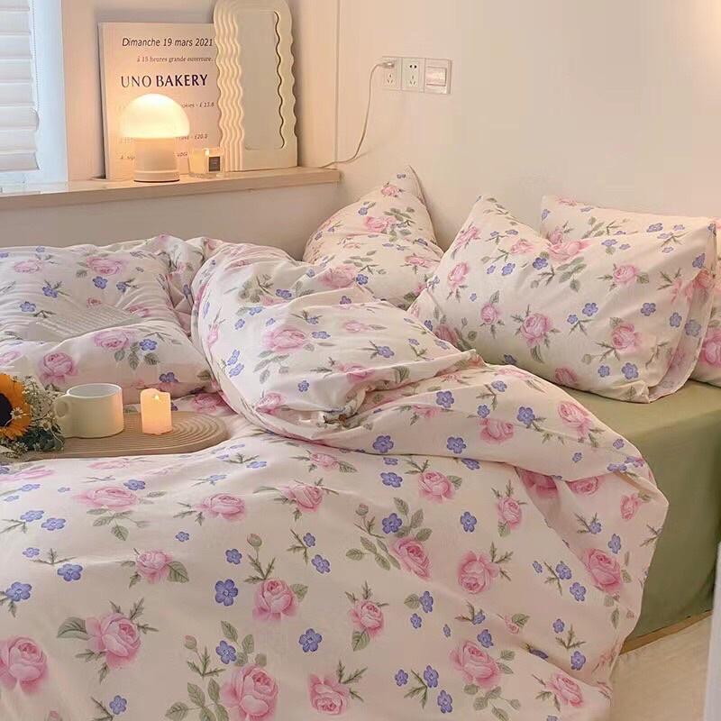Set Cotton Living Hàng Nhập Khẩu Cao Cấp 4 Món hoa hồng