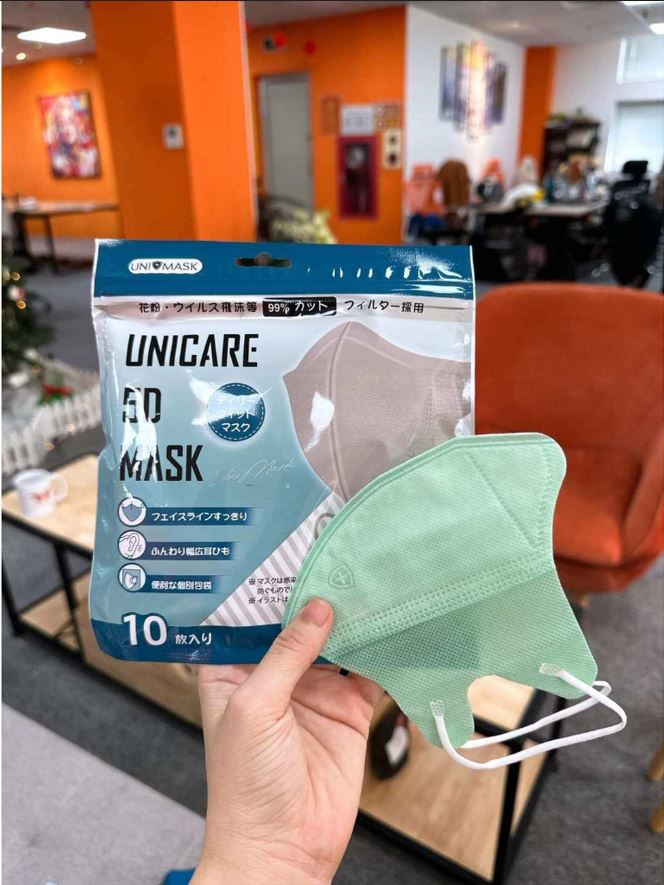 Túi 10 Cái Khẩu Trang 5D UNI CARE Dan Khang 3 Lớp Kháng Khuẩn, Chống Bụi Mịn Hàng Cao Cấp
