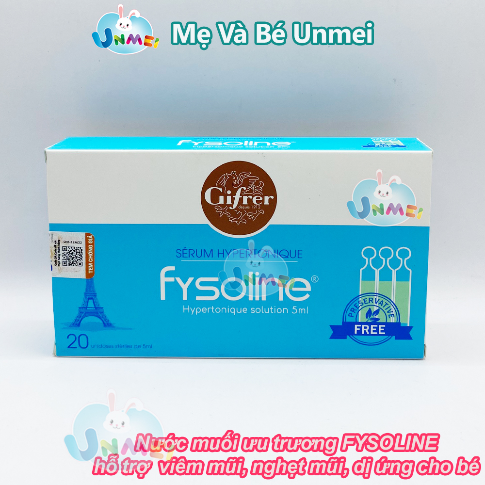 Nước muối ưu trương FYSOLINE hỗ trợ viêm mũi, nghẹt mũi cho bé (20 ống/Tách Lẻ 10 ống x 5ml) - Fysoline Xanh Dương (Trường Hợp Nghẹt Mũi Nặng)