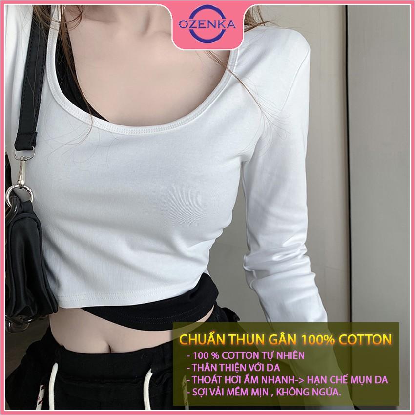 Áo croptop tay dài ôm body nữ cải màu , áo thun croptop nữ chất đẹp 100% cotton free size dưới 52 kg nhiều màu