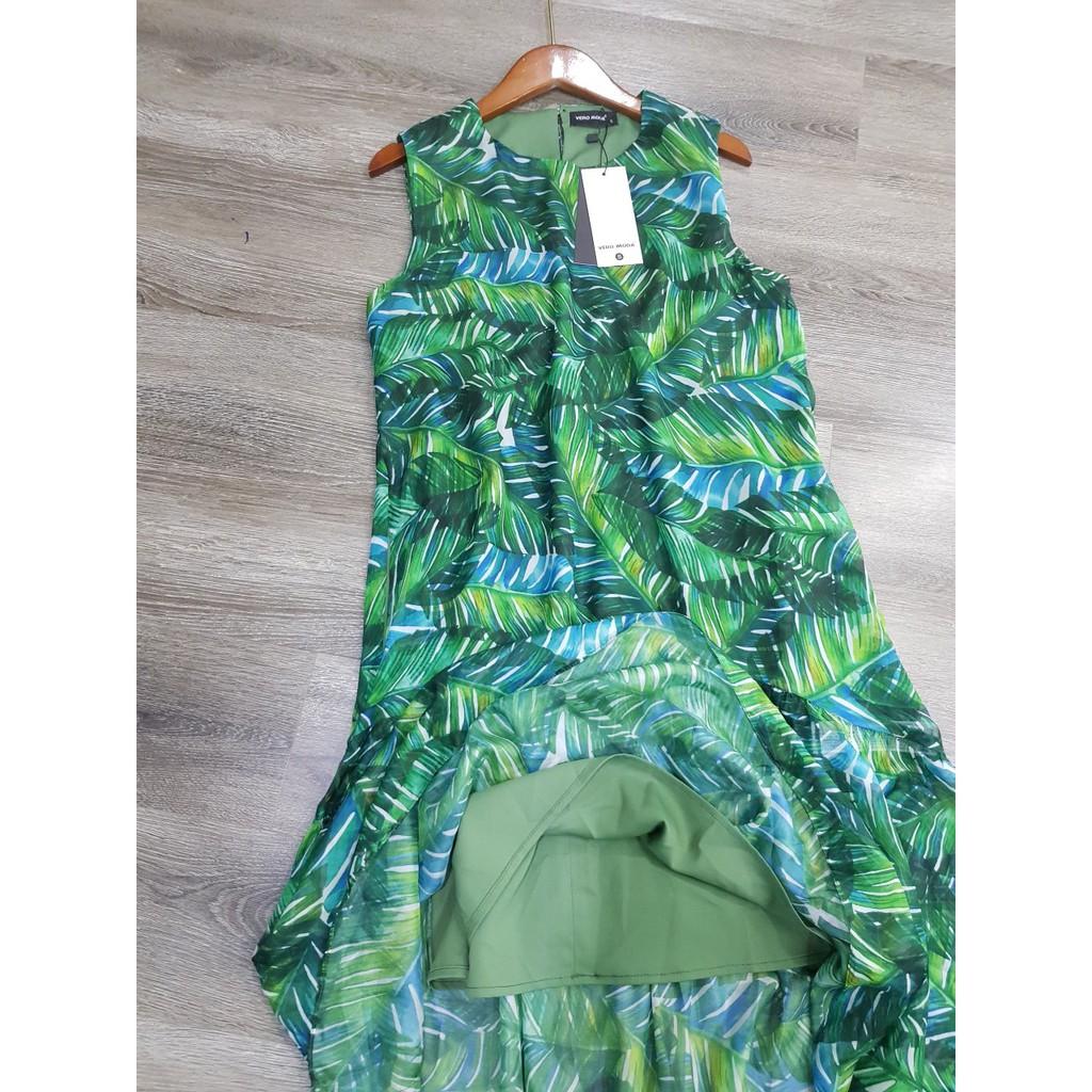Đầm xanh vintage họa tiết lá - P0000340