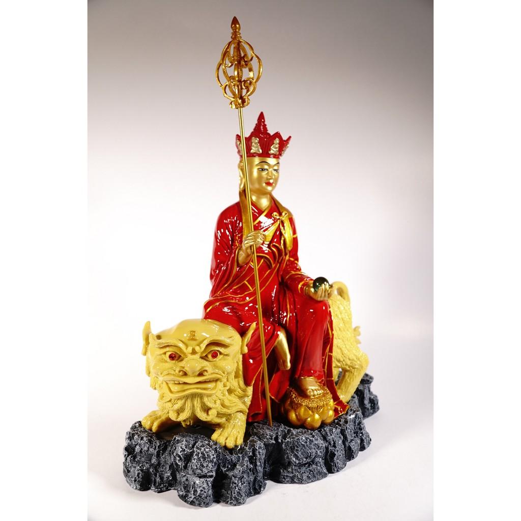 Tượng Phật Địa Tạng Vương Bồ Tát cưỡi hổ vẽ áo đỏ lớn - Cao 35cm