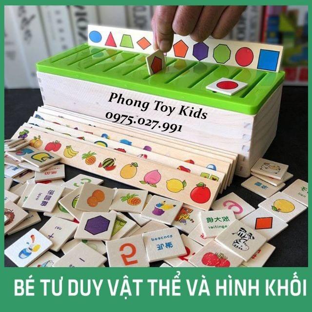 Đồ Chơi Gỗ THẢ HÌNH THEO CHỦ ĐỀ Rèn Tư Duy Cho Bé Gồm 80 Thẻ Học, 8 Chủ Đề cho bé khám phá