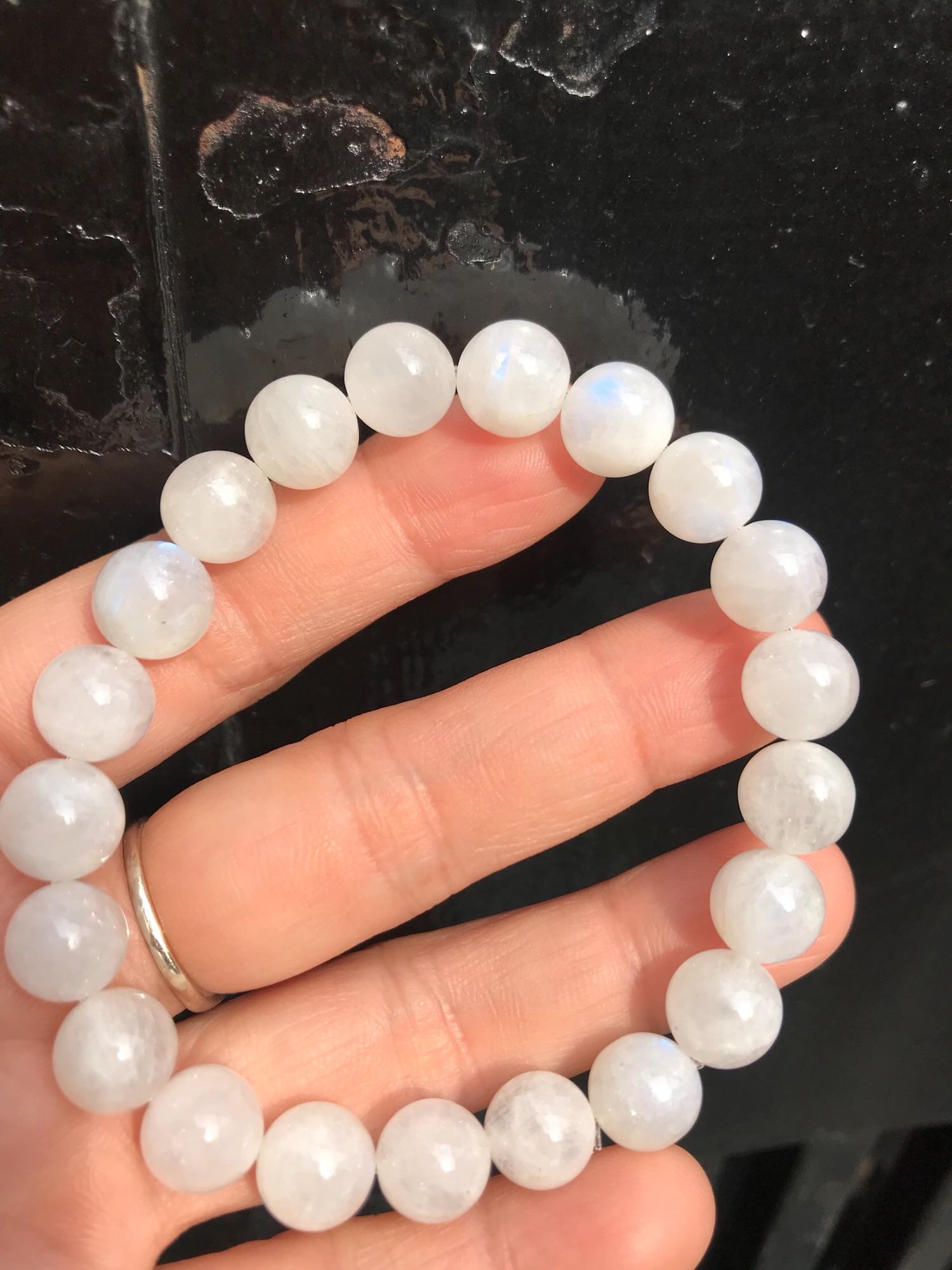VÒNG TAY NỮ SIZE 9LY5 ĐÁ ÁNH TRĂNG TRẮNG TỰ NHIÊN MỆNH KIM MỆNH THỦY