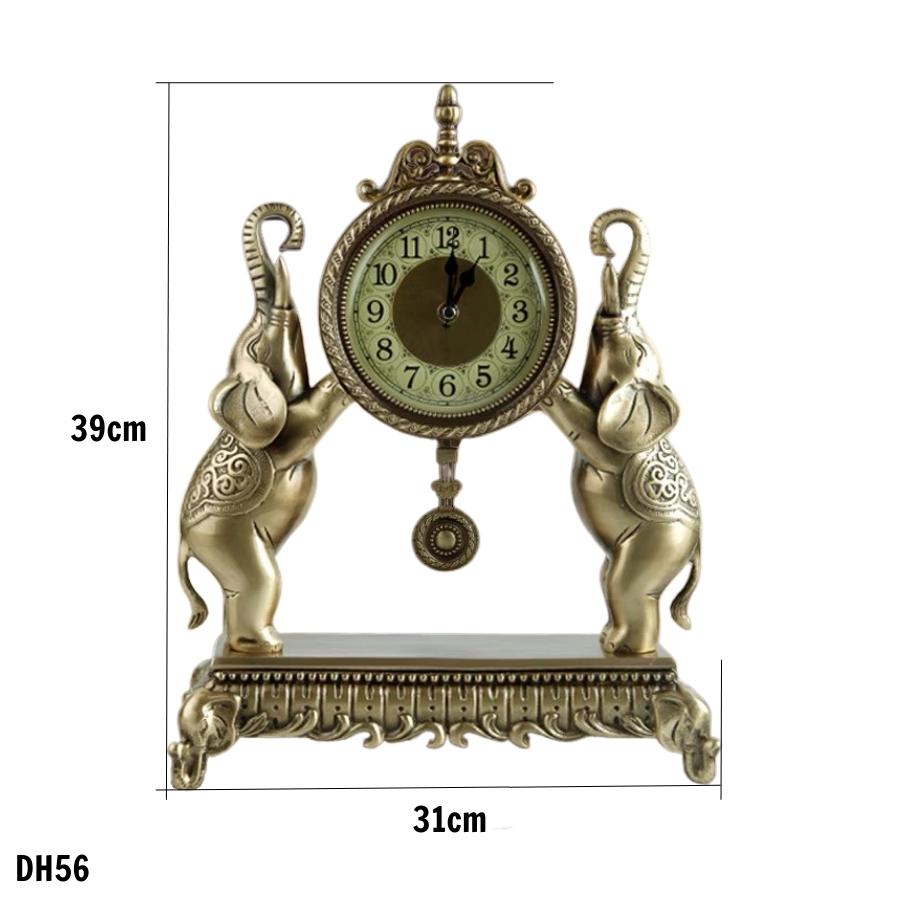 Đồng hồ để bàn chất Liệu thuần đồng mặt kính cao cấp - Đồng hồ để bàn DH56 Song Tượng