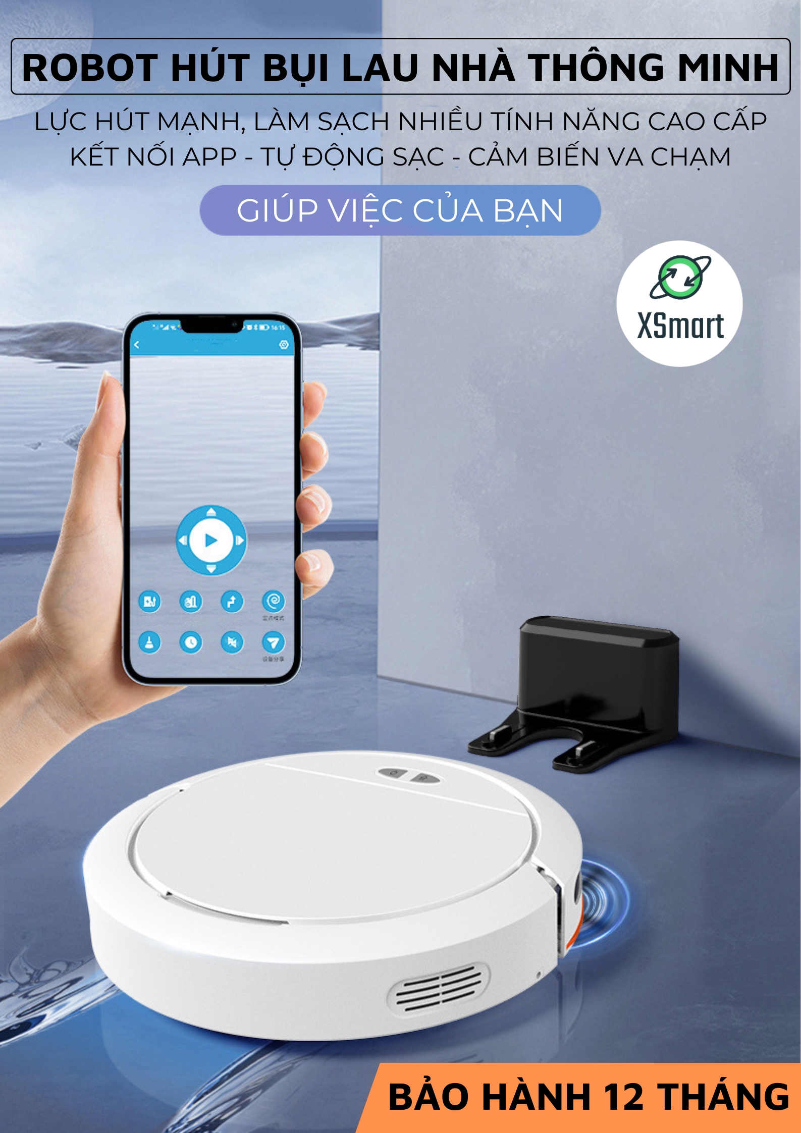 Robot Hút Bụi Lau Nhà Thông Minh Cao Cấp OB16 Lực Hút Siêu Mạnh, Có App Giọng Nói Tiếng Việt, Tự Động Sạc-Hàng Chính Hãng