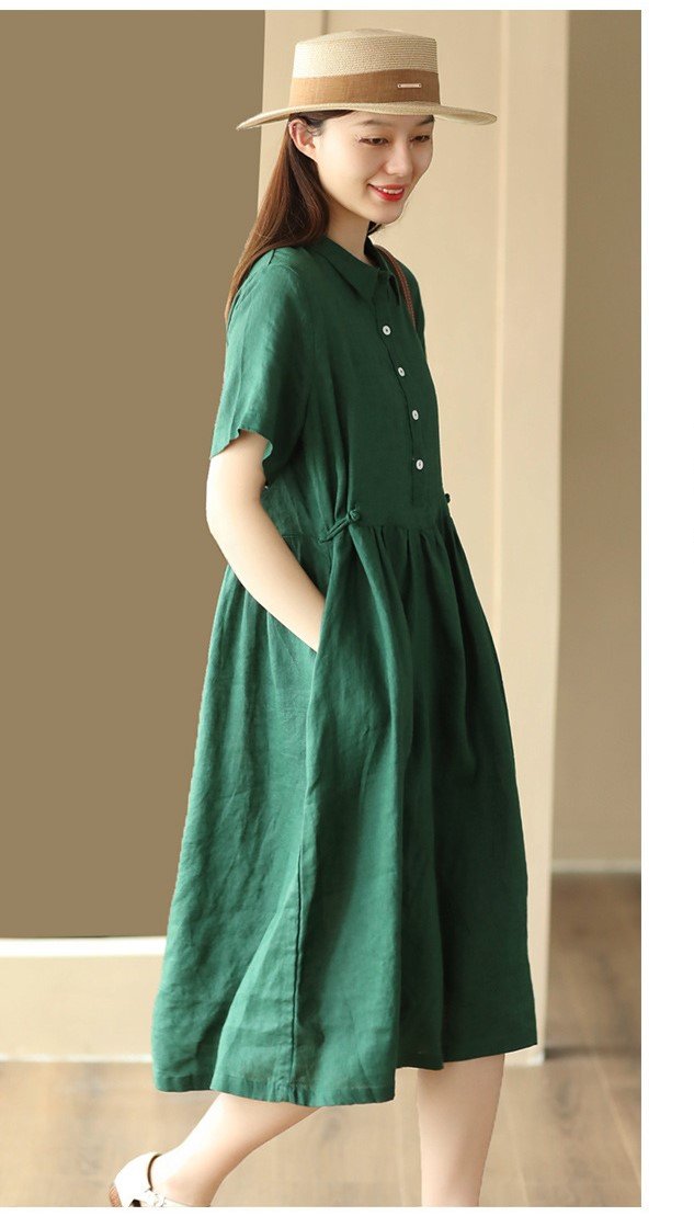 Đầm suông nữ cổ sơ mi thiết kế nút thắt bên eo kèm túi 2 bên tiện lợi, sang chảnh da215