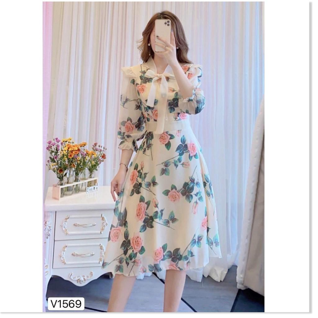 ĐẦM HOA NƠ PHỐI VOAN,THIẾT KẾ HỌA TIẾT HOA VÔ CÙNG SANG TRỌNG,ĐẶC BIỆT LÀ CHẤT LIỆU VÃI THOÁNG MÁT 1HIT1 FASHION