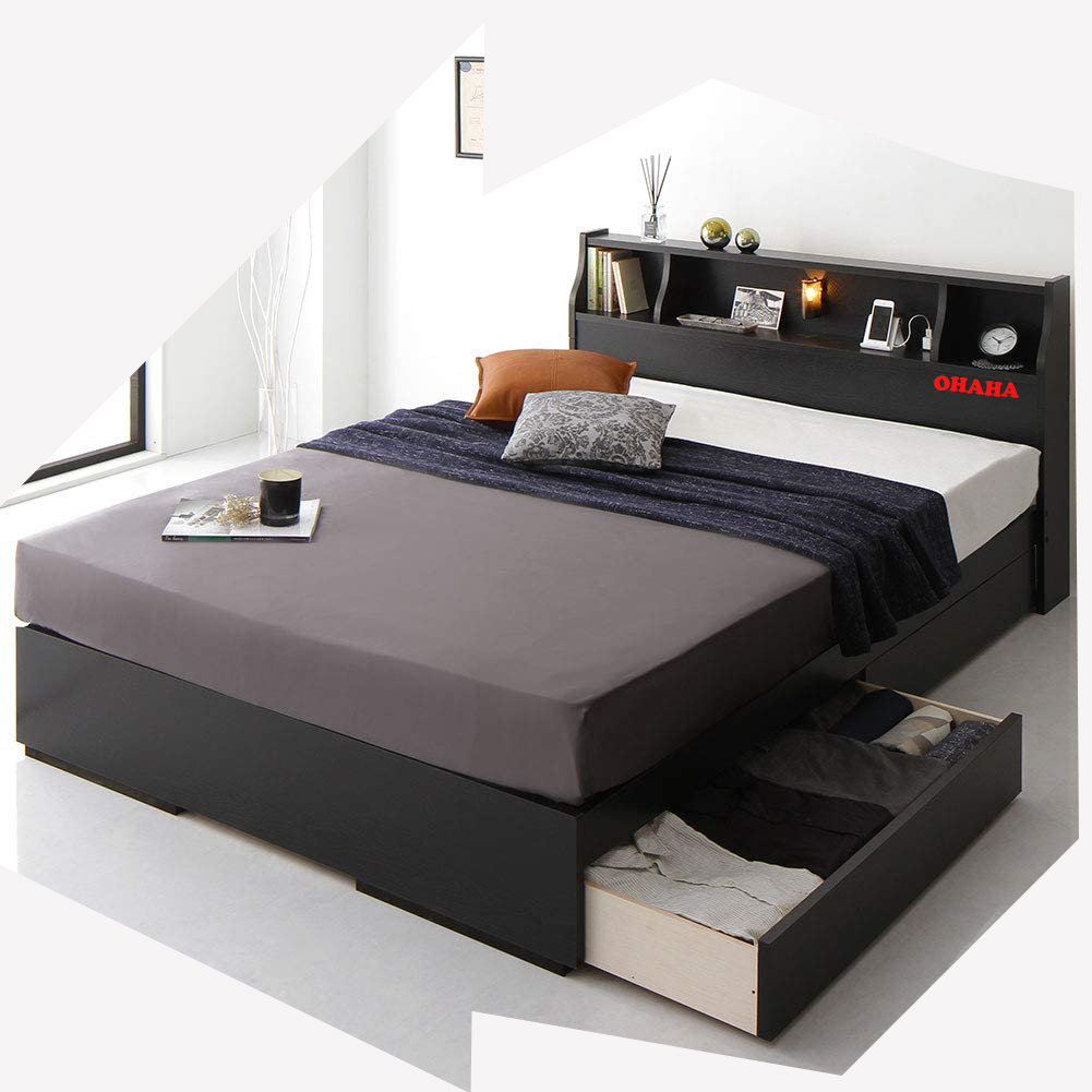 Giường ngủ gỗ Công Nghiệp Cao Cấp OHAHA chuẩn Nhật - Black Bed