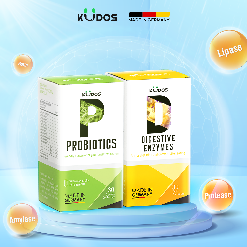 Combo Thực Phẩm Bảo Vệ Sức Khỏe - Viên uống KUDOS PROBITICS 30 viên + Viên uống KUDOS DIGESTIVE ENZYMES 30 viên