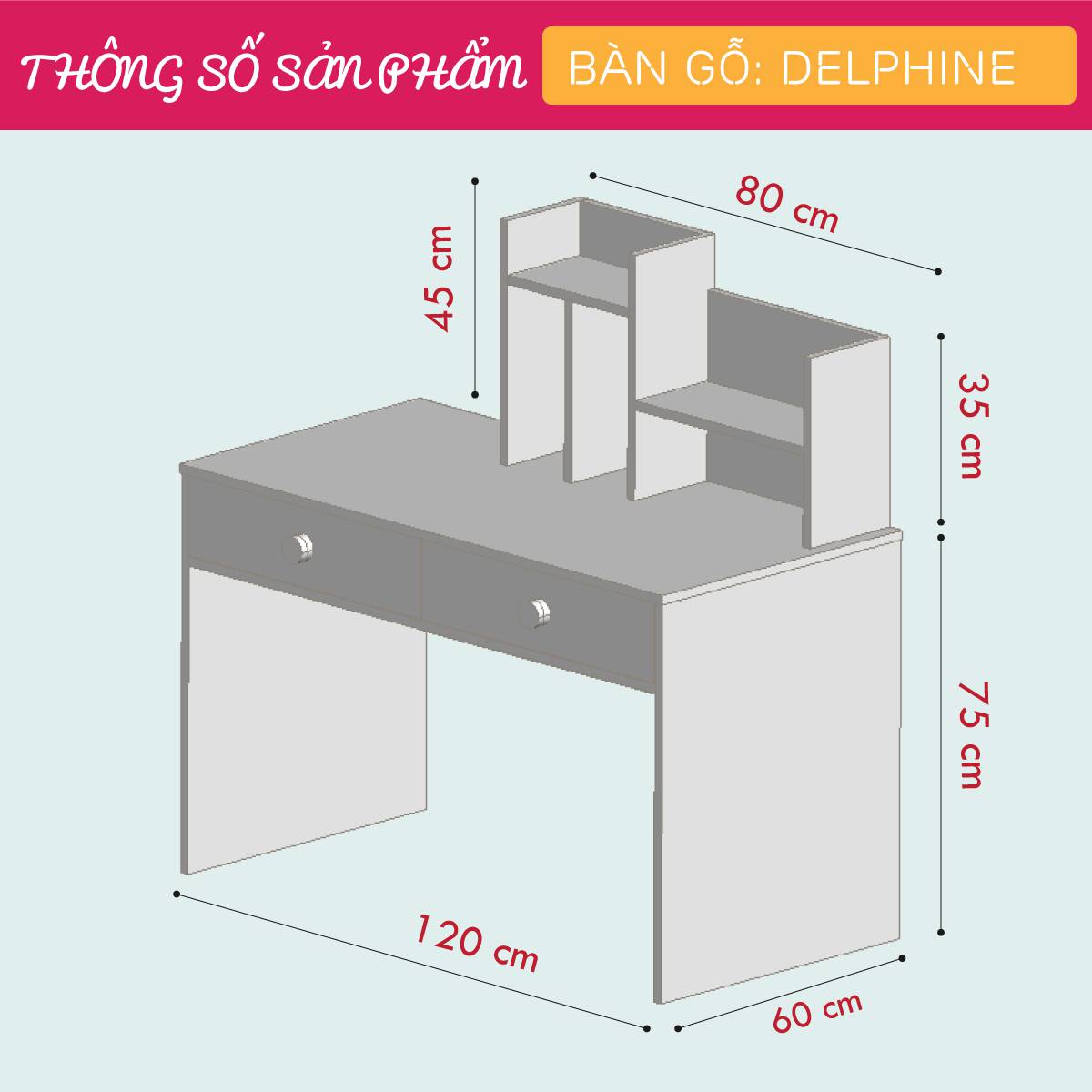 Bàn làm việc, bàn học gỗ hiện đại SMLIFE Delphine | Gỗ MDF dày 17mm chống ẩm | D120xR60xC120cm