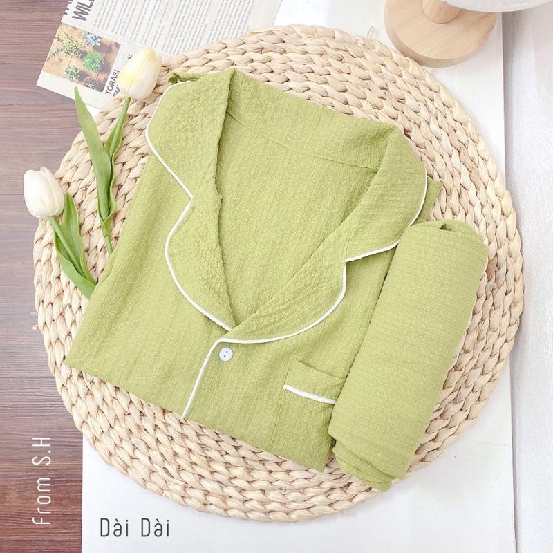 Bộ đồ ngủ nữ dài tay, bộ đồ pizama chất liệu xốp đũi Hàn mề