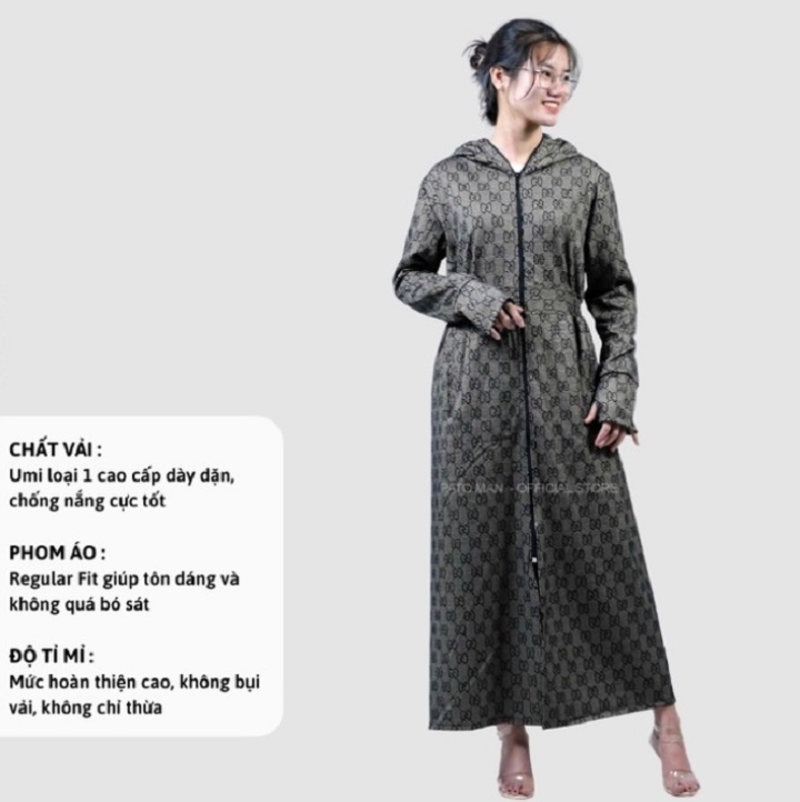 Áo chống nắng toàn thân vải Umi lạnh dày mịn dài phủ kín chân siêu thoáng mát co giãn chống tia UV