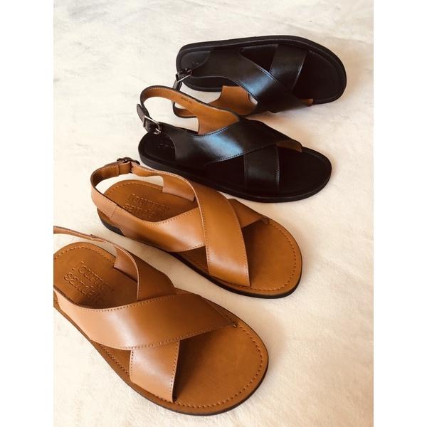 Sandal quai chéo da bò nam nữ Journeysandals PJA2 màu đen và nâu size nhỏ size lớn