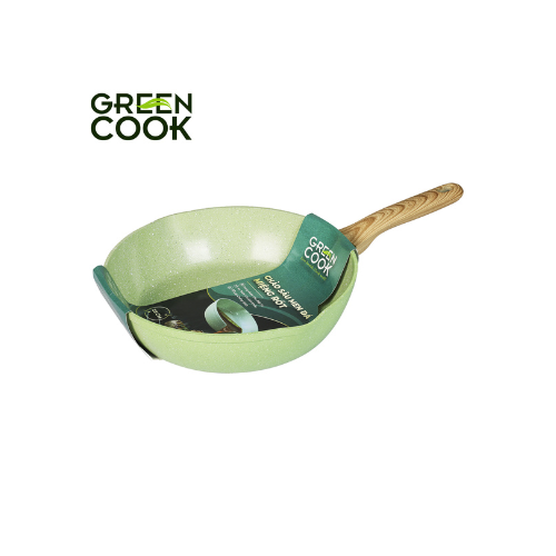 Chảo nhôm sâu men đá ceramic miệng rót Green Cook GCP231-28IH màu xanh 10 lớp chống dính sử dụng được trên tất cả các loại bếp - greencook