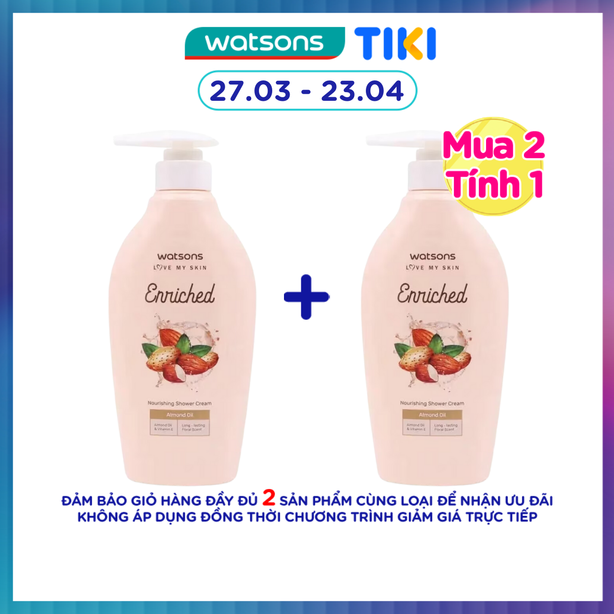 Kem Tắm Watsons Love My Skin Enriched Almond Oil Nourishing Từ Dầu Hạnh Nhân Nuôi Dưỡng Làn Da 400ml