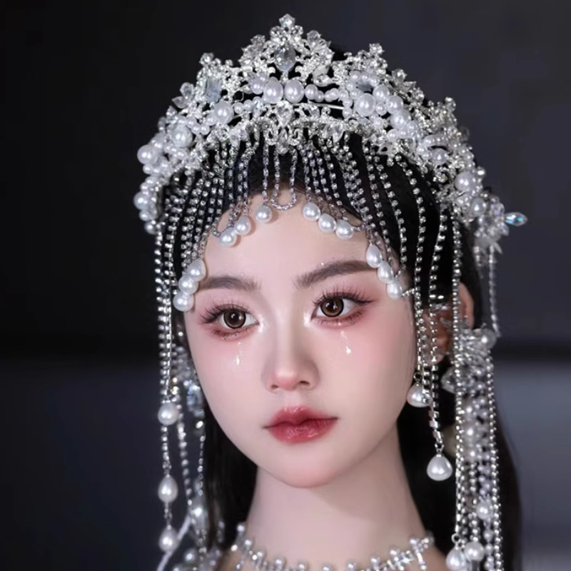 Băng đô tua rua trang trí, cài tóc đính đá đính cườm lấp lánhv