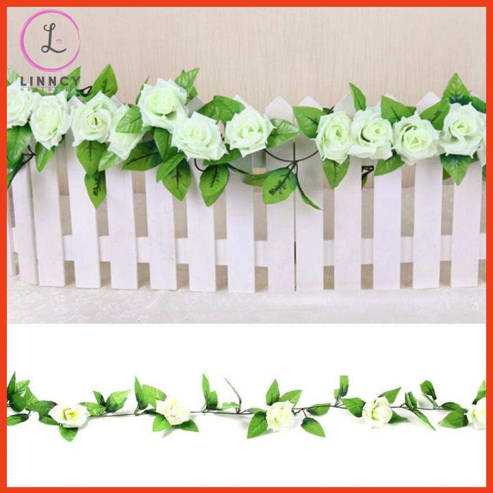 Hoa hồng dây leo nhâ tạo 2.4m gồm 9 bông hoa trang trí đám cưới, xích đu, ban công, sửa sổ, làm giỏ hoa treo tường