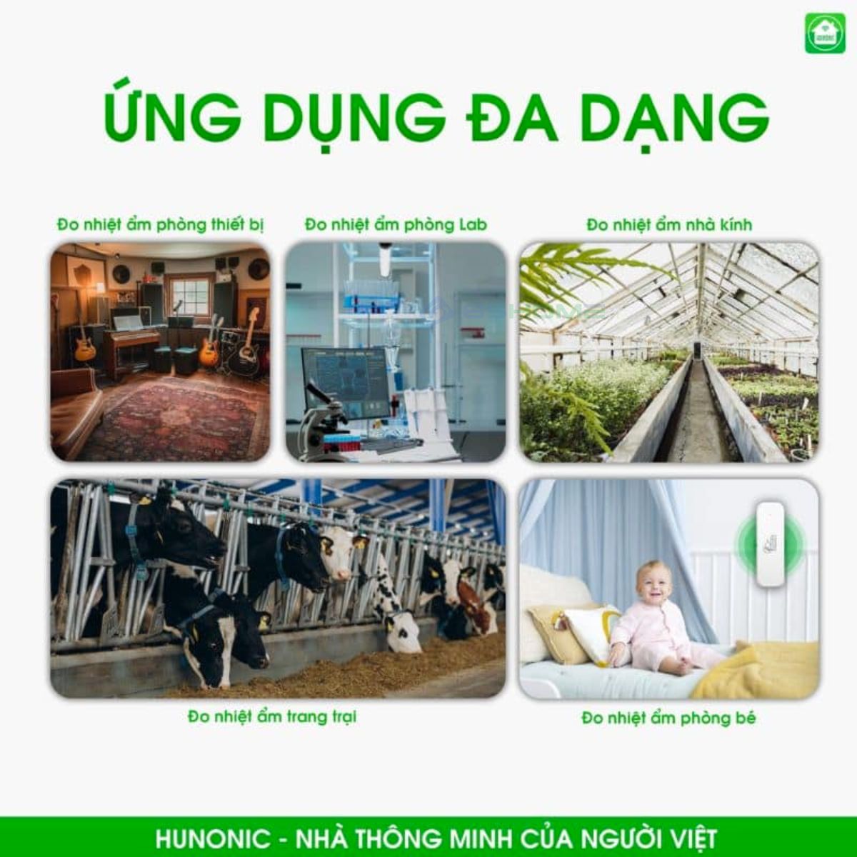 Cảm Biến Nhiệt Độ và Độ Ẩm Hunonic WiFi/Bluetooth, App Tiếng Việt, Kiểm Soát Môi Trường, Tích Hợp Ngữ Cảnh Thông Minh