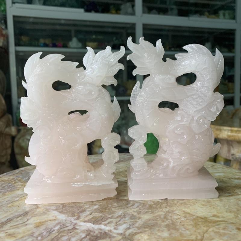 Cặp Rồng Phun Châu Ngậm Ngọc Đá Ngọc Thiên Nhiên - cao 15cm