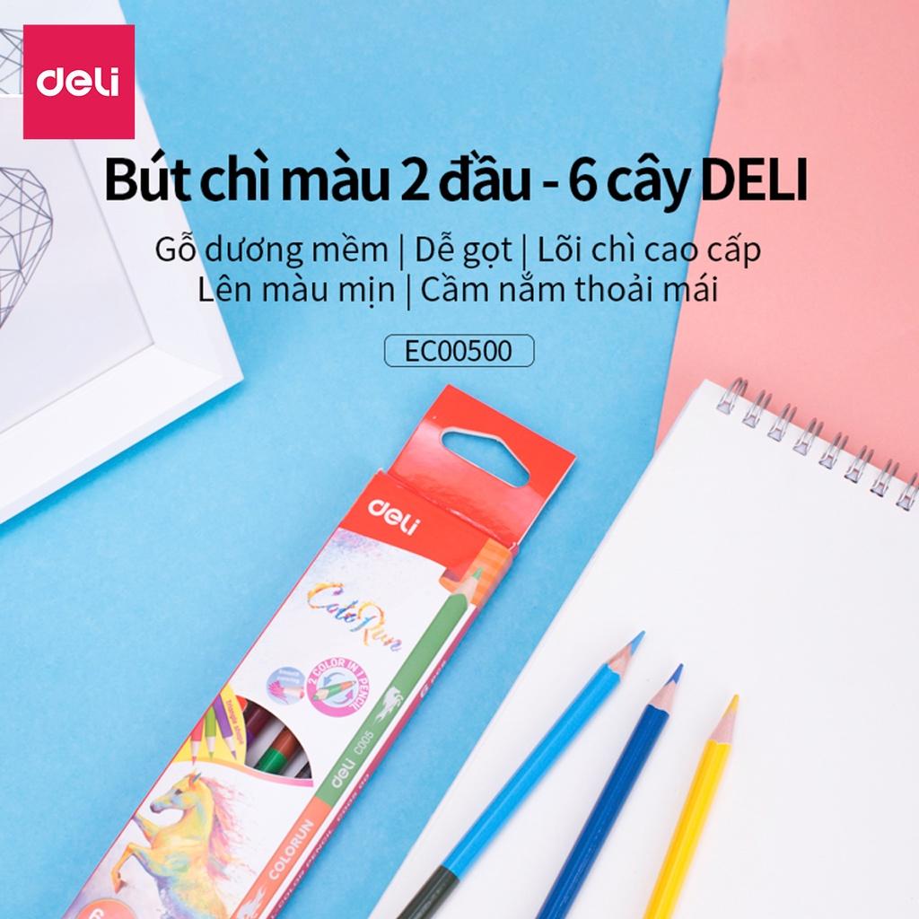 Bút Chì Màu Colorun 6 Cây 2 Đầu 12 Màu Cho Bé Vẽ Tranh Tô Màu Deli - EC00500