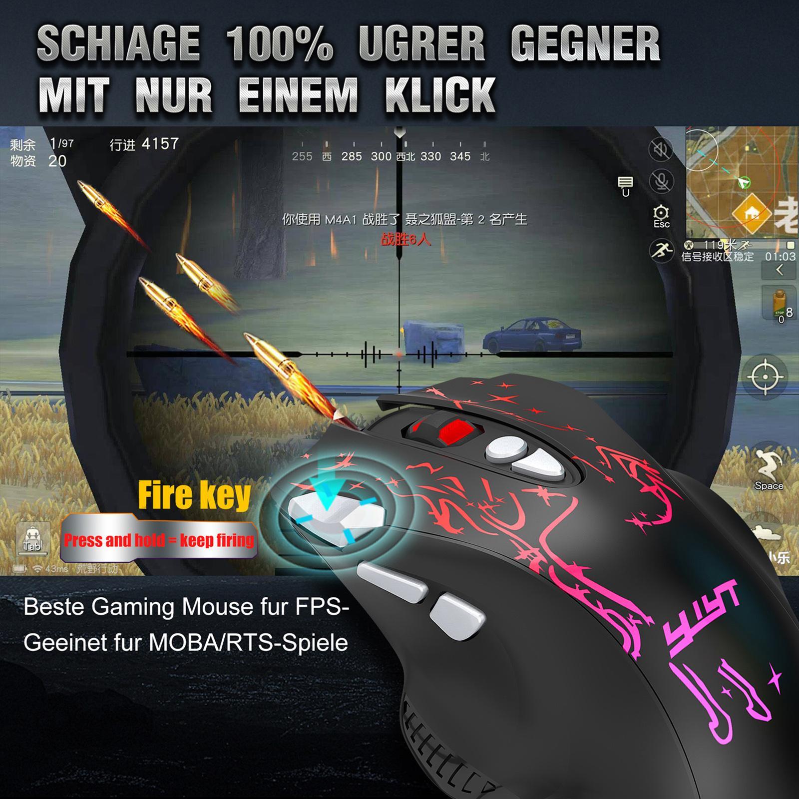 RGB Wired Gaming Mouse 6400 DPI Adjustable Optical Mice for Home Office