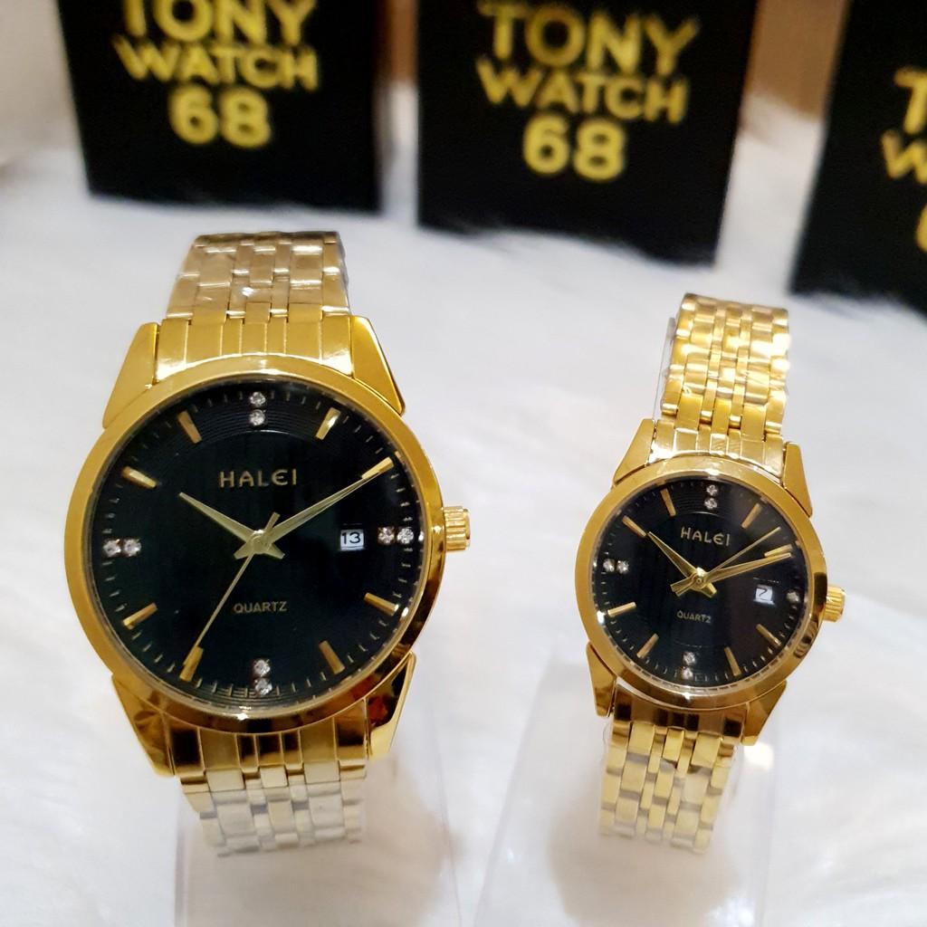 Đồng hồ đôi nam nữ Halei 564 dây thép đúc đặc 6 hàng chống nước chống xước Tony Watch 68