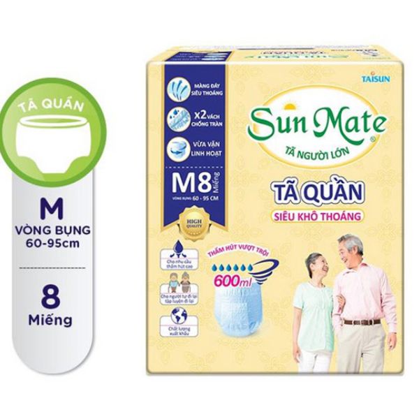 Combo 4 Gói Tã Quần Người Lớn SunMate Siêu Khô Thoáng size M8, L7