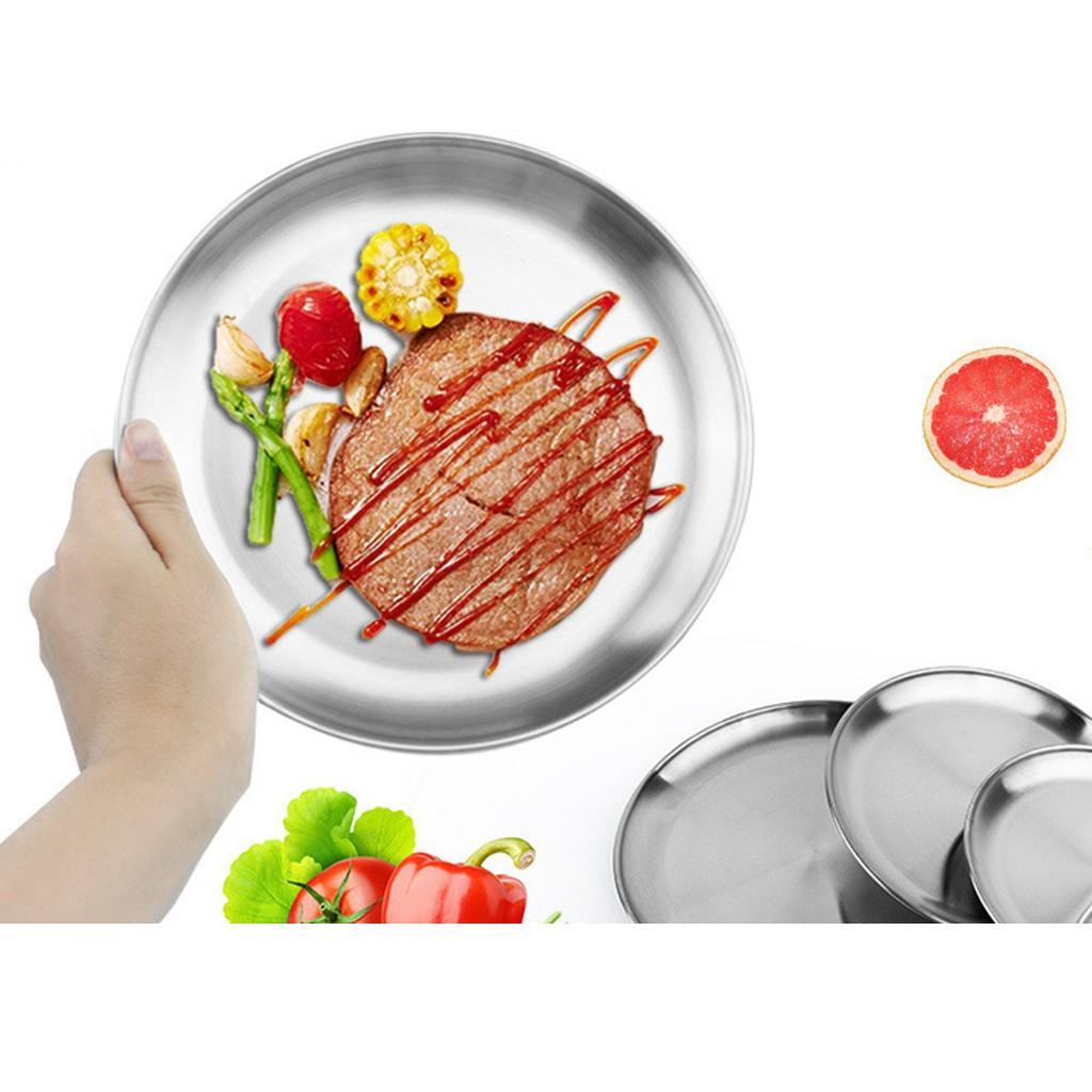 2-3pack Stainless Steel Round Plate Dish Camping Picnic Food Salad Container