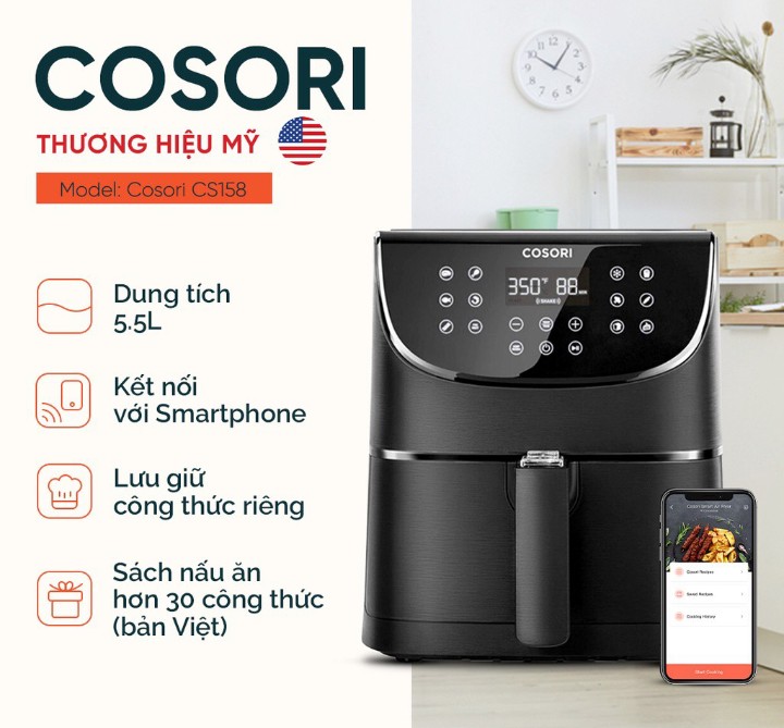 Nồi Chiên Không Dầu Thương Hiệu Mỹ COSORI CS158-AF 5.5L - Có kết nối Wifi - Hàng Chính Hãng