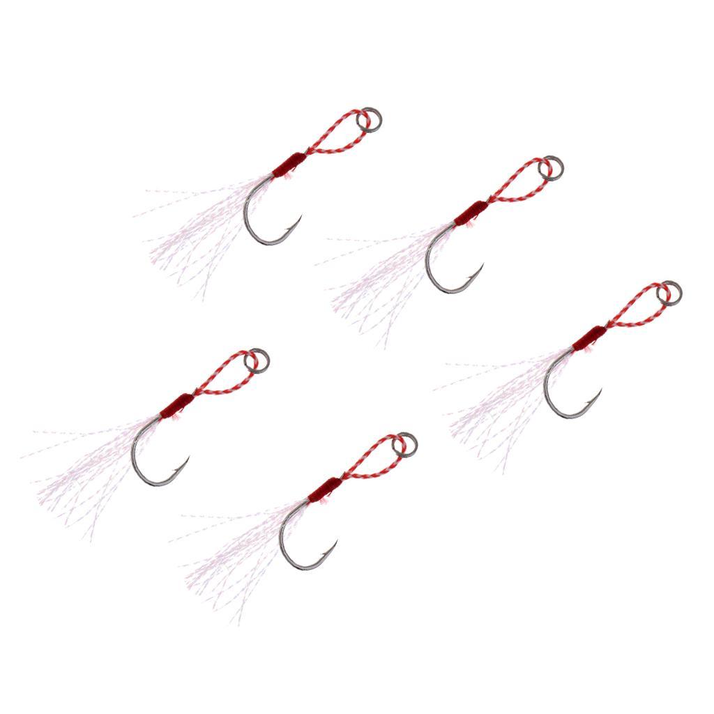 5Pcs Assist Hooks Metal Jigging Saltwater Fishing Hook with Super Strong PE Fishing Line