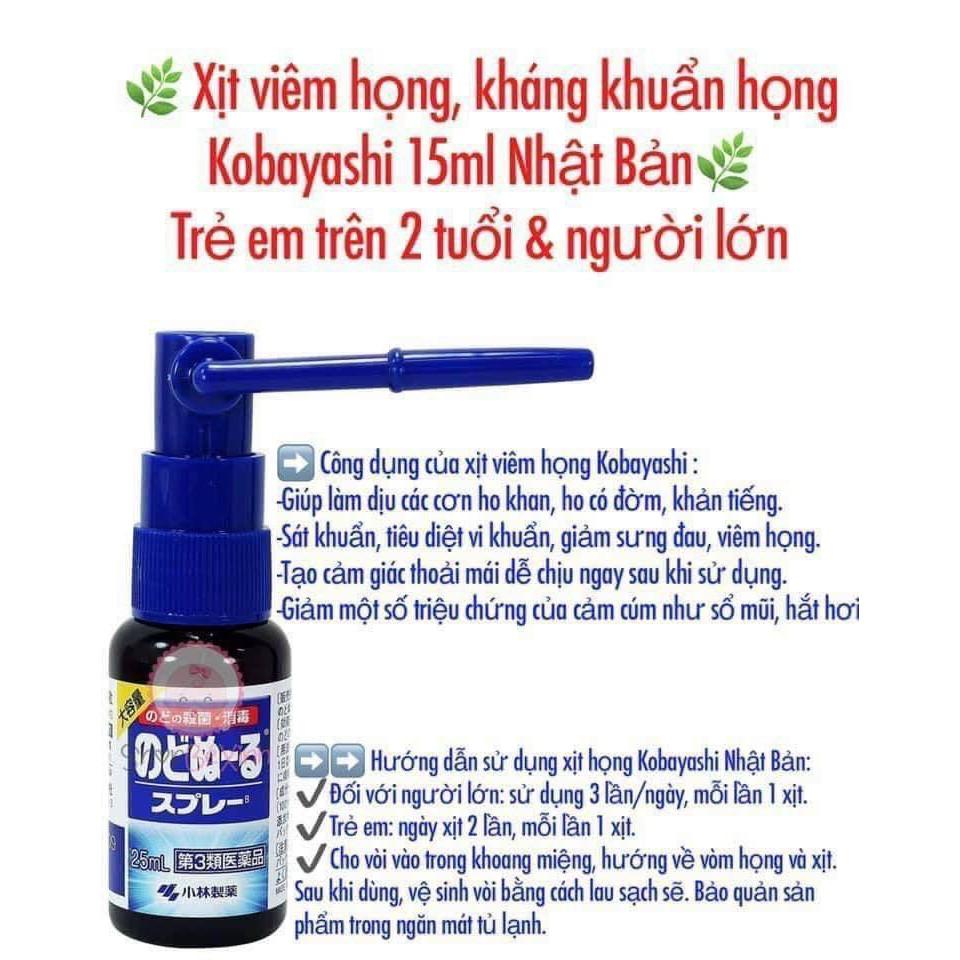 Xịt giảm ho, rát họng Kobayashi Nhật Bản 15ml đủ vị