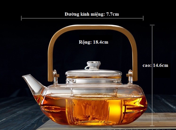 Bình trà thủy tinh kèm lõi lọc và tay cầm bằng gỗ( 2 dung tích 800ml và 1000ml)