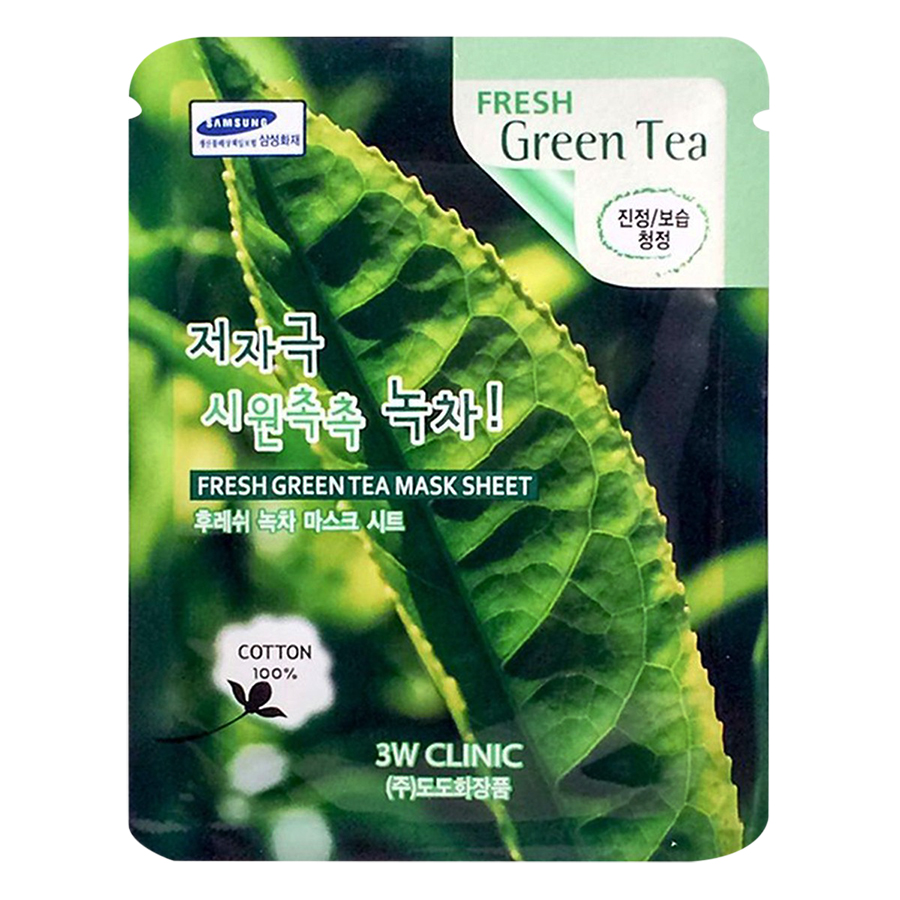 Combo 10 Gói Mặt Nạ Chiết Xuất Trà Xanh 3W Clinic Fresh Green Tea Mask Sheet (23ml x 10)