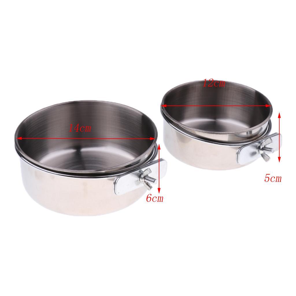 2 Pcs Stainless Steel Cage Coop Hook Cup Bird Dog Animal Food Water Bowl