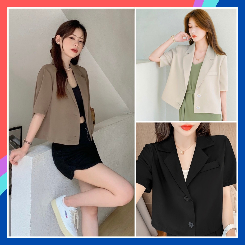 Áo Blazer Nữ Croptop Ngắn Tay Áo khoác Vest cộc nữ Chất Tuyết Mưa Cao Cấp Hàng Thiết Kế Tay Lỡ Dáng Ngắn Hàn Quốc