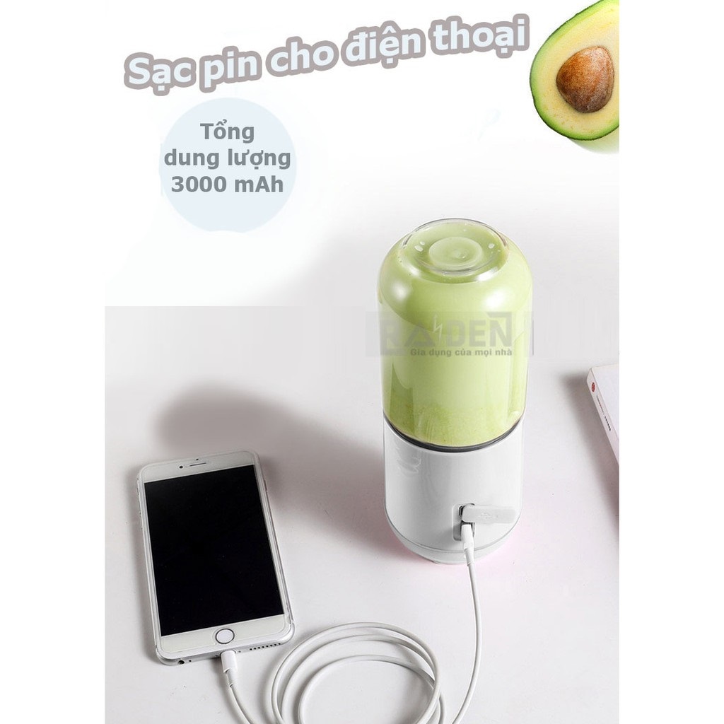 Máy xay sinh tố sạc pin cầm tay dung lượng 3000mAh Green Cook GCJ01 sạc pin điện thoại-hàng chính hãng