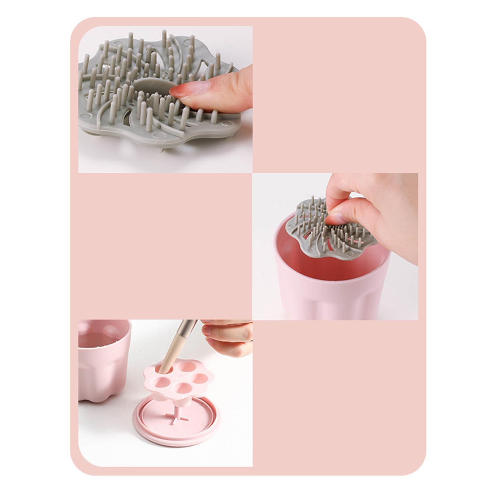 2 in 1 Makeup Brush Cleaning Tool, Cosmetic Brush Organizer Rack Easy Clean for Women Girls