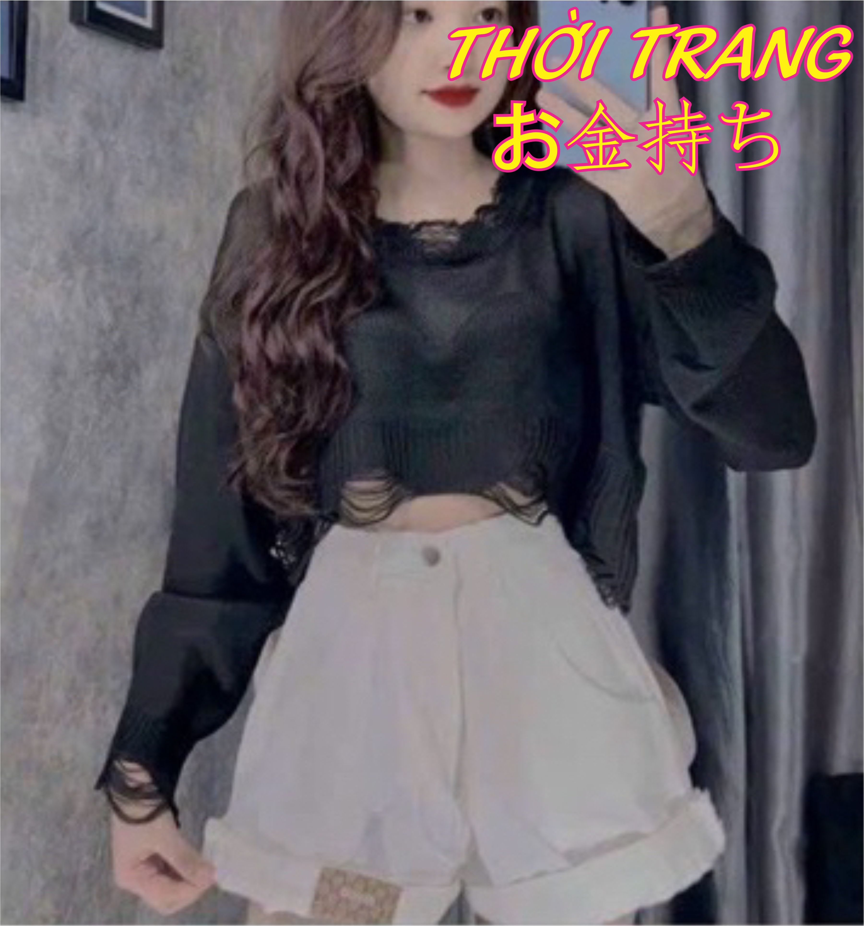 Áo len nữ Montoghi dệt kim mỏng KIỂU RÁCH CROPTOP kẻ sọc phong cách cá tính 170