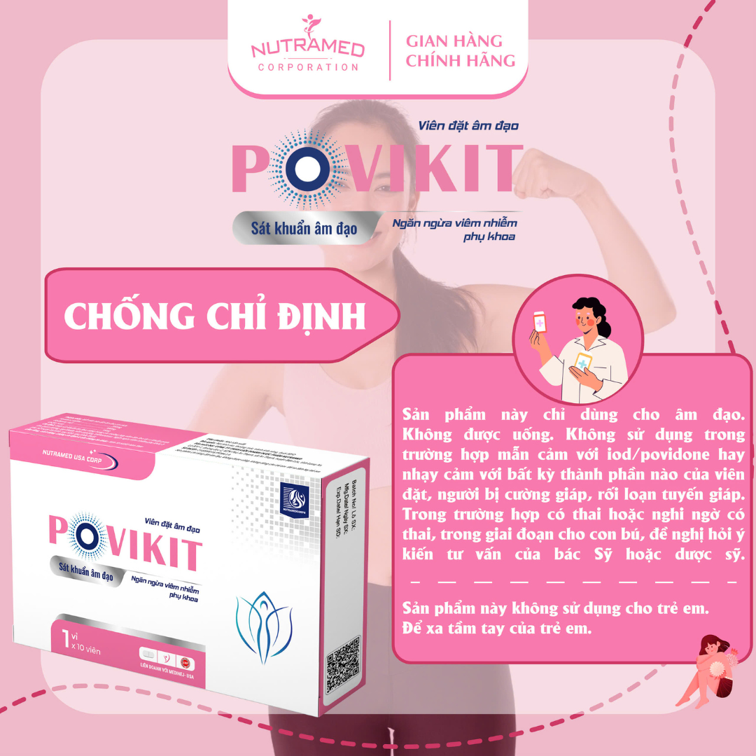 Viên đặt Povikit hỗ trợ giảm viêm cô bé do nhiễm vi khuẩn, nấm ngứa, mùi hôi - Nutramed (10 viên)