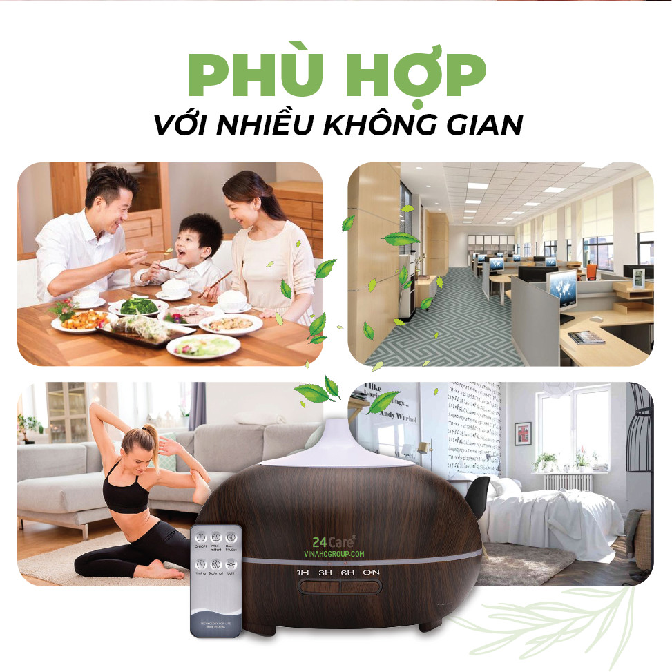 Máy khuếch tán Tinh Dầu 24Care Bí Ngô Đen Ultrasonic 500ml , Tặng 3 Chai tinh dầu Sả Chanh + Bạc Hà + Bưởi ÚC 24Care 10ml | Xông Phòng | Kèm Remote Điều Khiển | Công nghệ siêu âm.