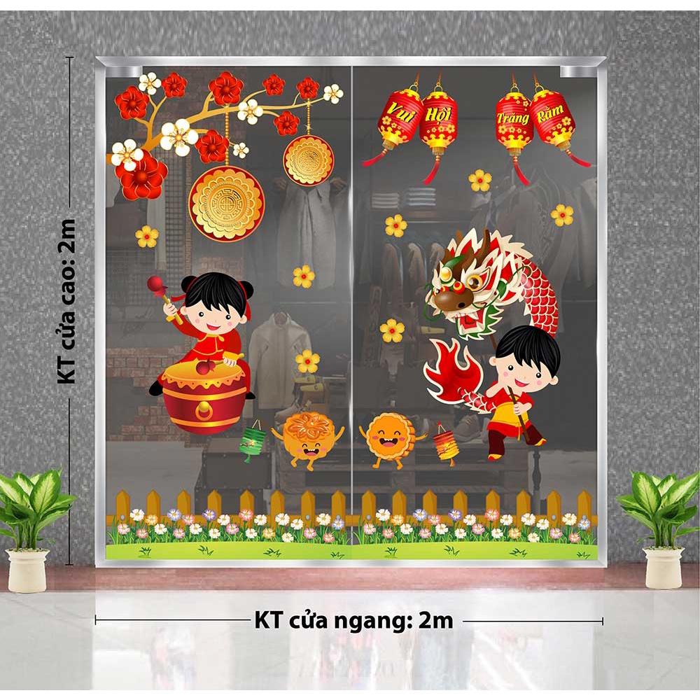 DECAL TRANG TRÍ TẾT TRUNG THU 2021 ĐÁNH TRỐNG MÚA RÔNG ĐÓN RẰM THÁNG 8