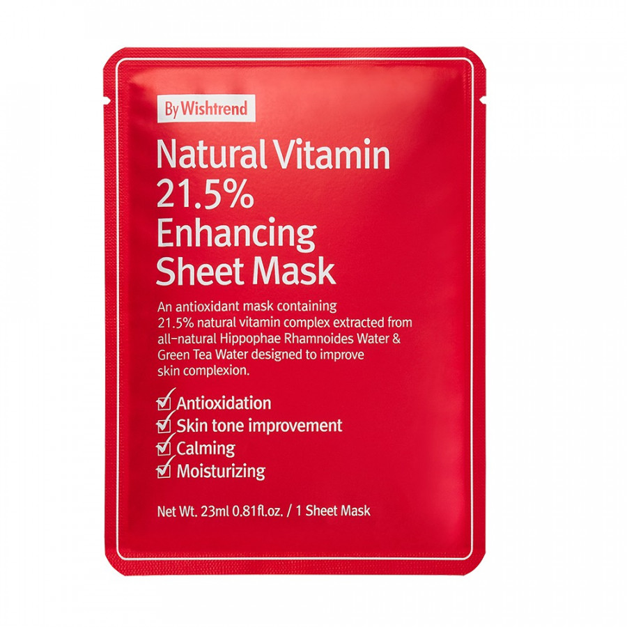 Mặt nạ giấy dưỡng trắng da làm mờ vết thâm By Wishtrend Natural Vitamin C 21.5 Enhancing Sheet Mask 23g